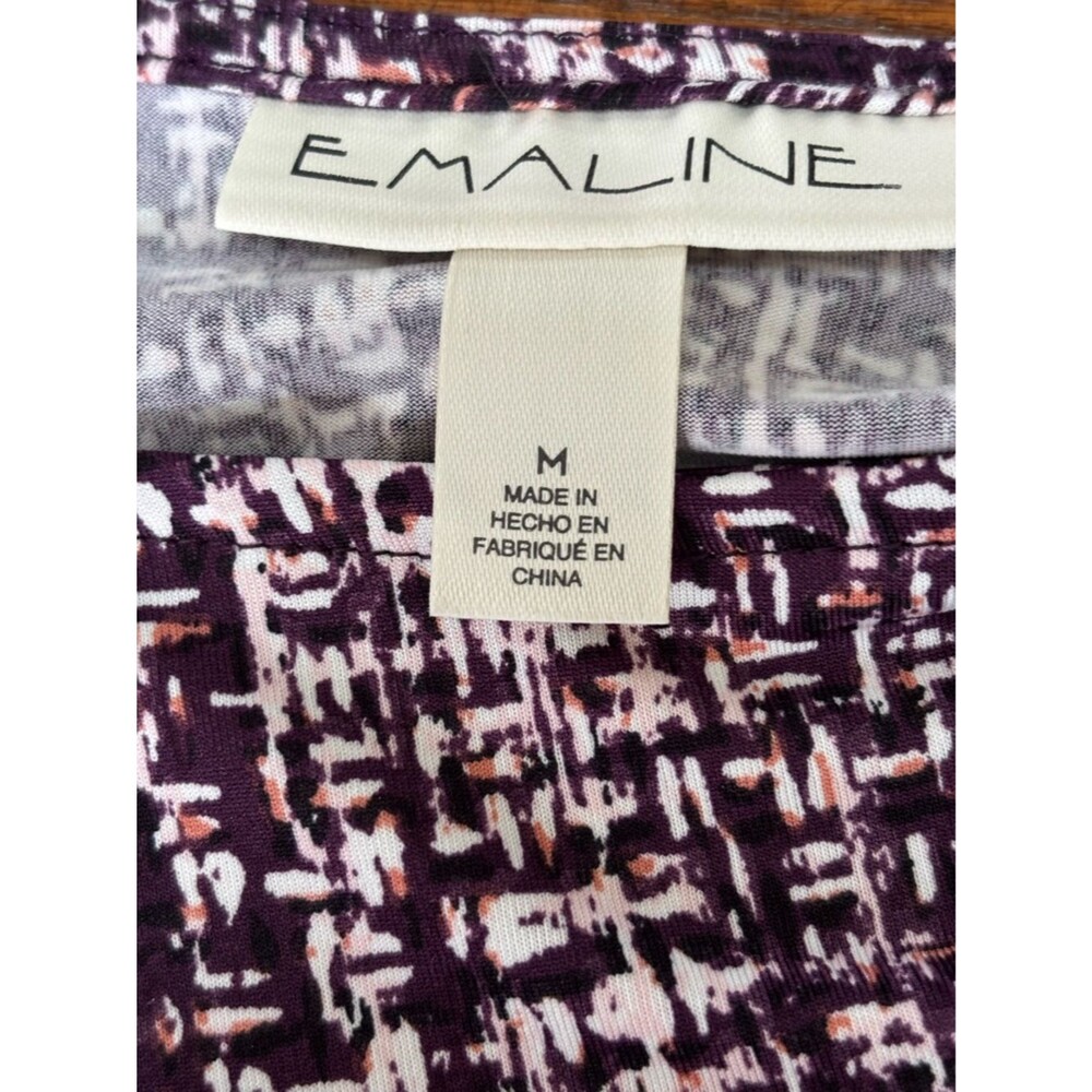 Emaline NWOT Plum/Purple Patterned Scoop-Neck 3/4 Sleeve Women’s M Top - Picture 5 of 7